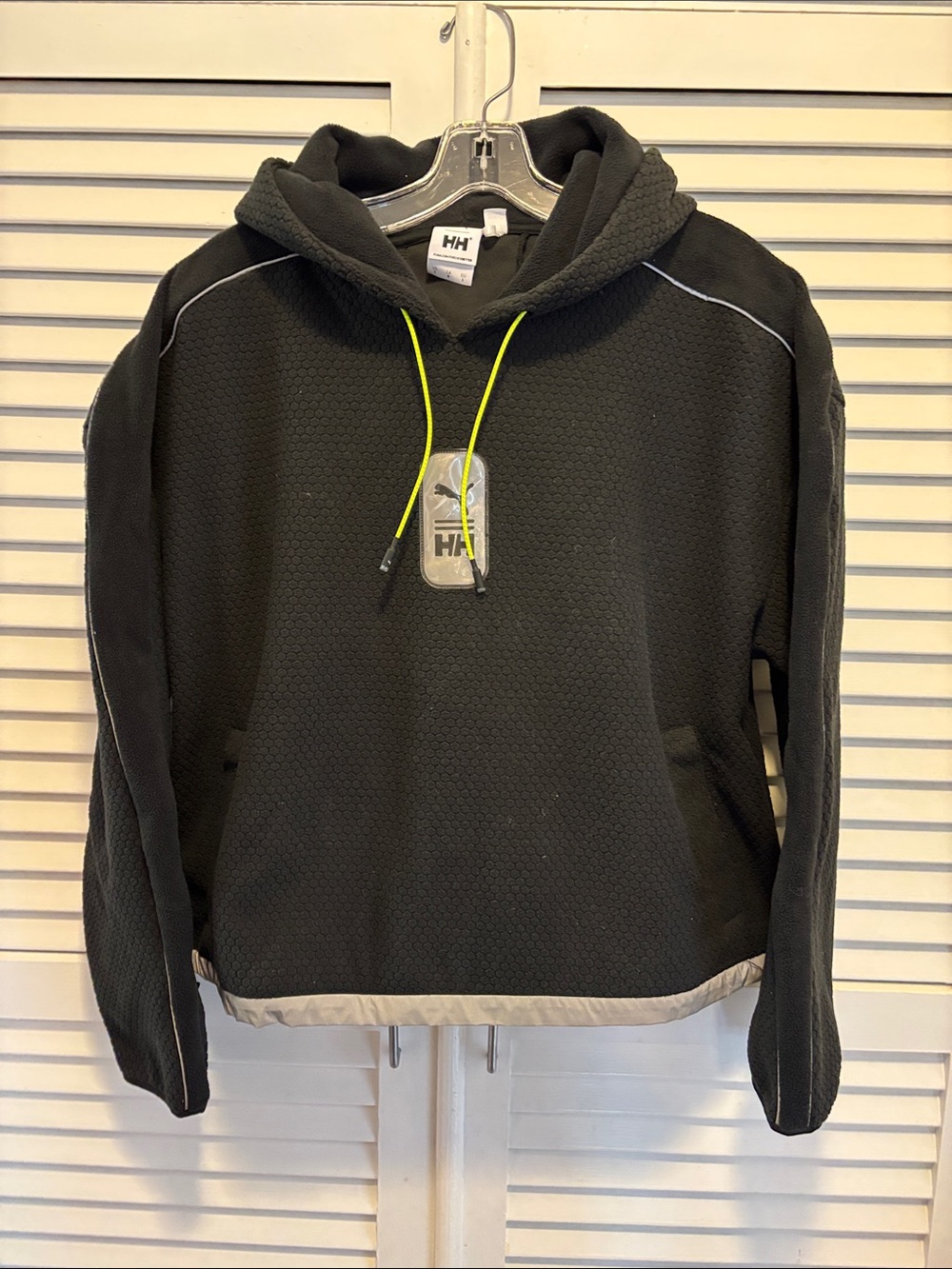 Helly Hansen Black Hooded Pullover with Neon Yellow Drawcord